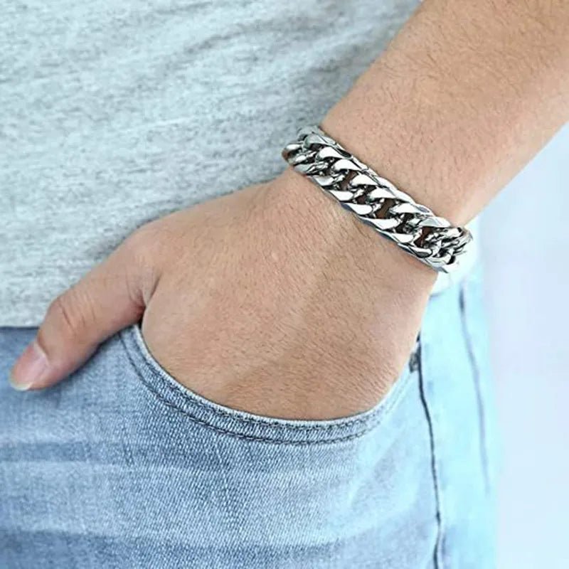 Bracelet Homme En Acier Inoxydable Epais De Style Punk - Bijoux De Lune