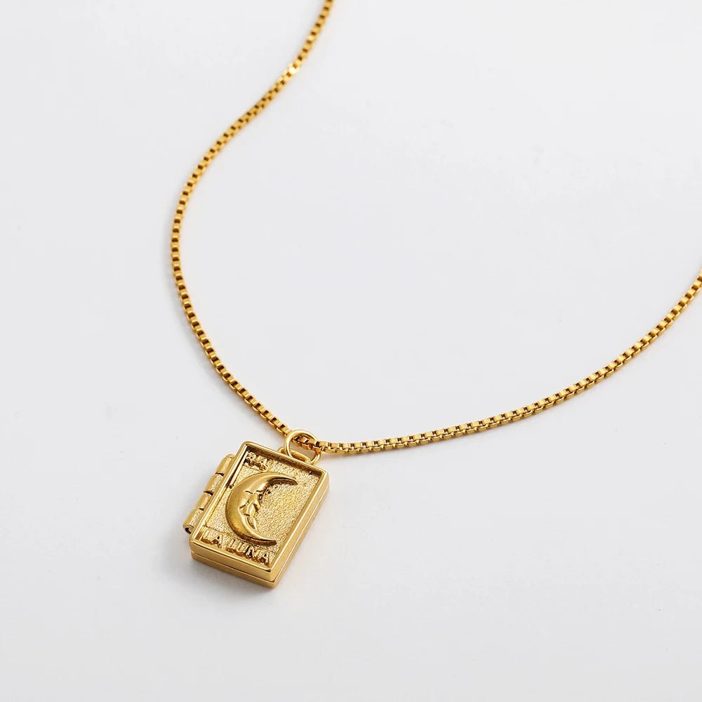 Collier Pendentif Porte Photo Coeur Gravé De Lune - Bijoux De Lune