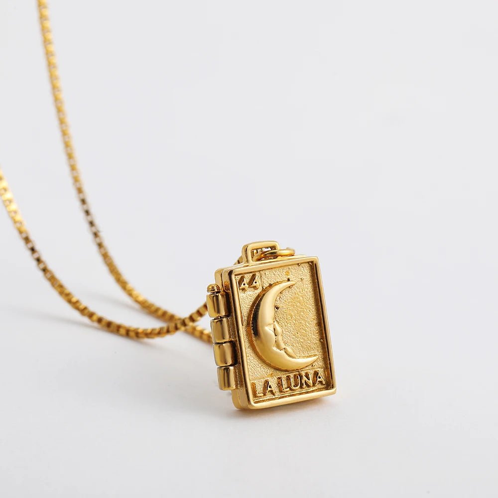 Collier Pendentif Porte Photo Coeur Gravé De Lune - Bijoux De Lune