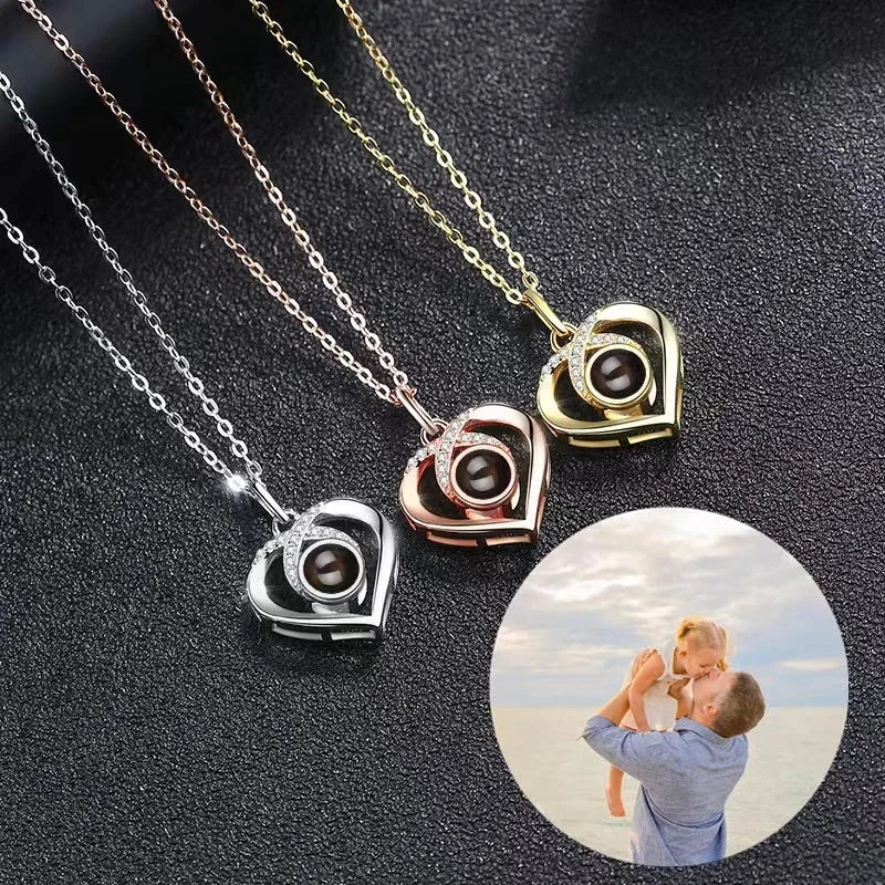 Collier Photo Projection Personnalisé Femme Coeur - Bijoux De Lune