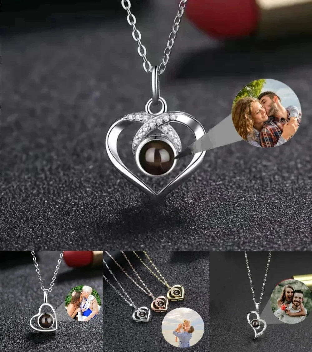 Collier Photo Projection Personnalisé Femme Coeur - Bijoux De Lune