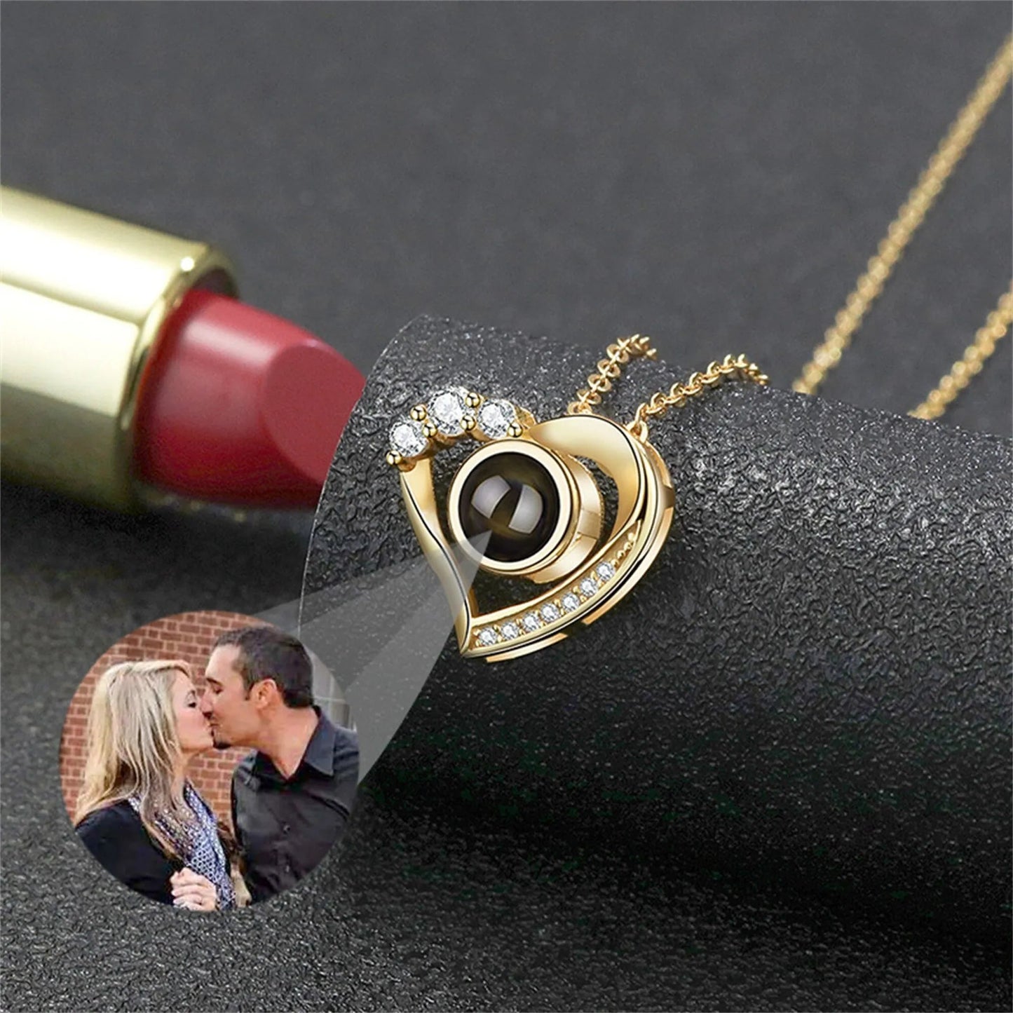 Collier Photo Projection Personnalisé Femme Coeur - Bijoux De Lune