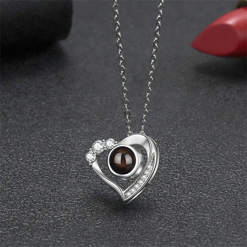 Collier Photo Projection Personnalisé Femme Coeur - Bijoux De Lune