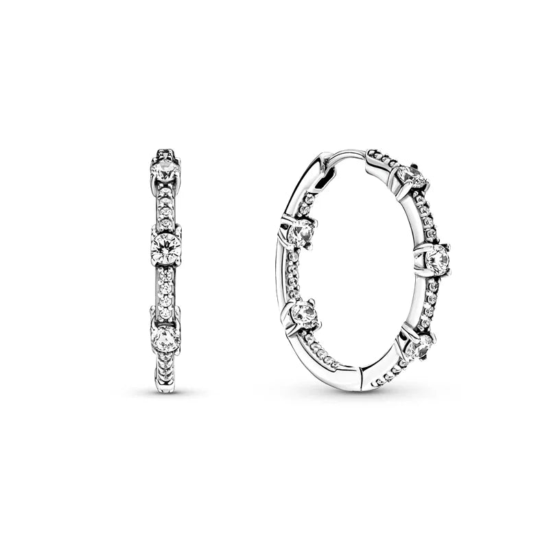 Créole Argent Zircon Boucles D'oreilles En Sterling 925