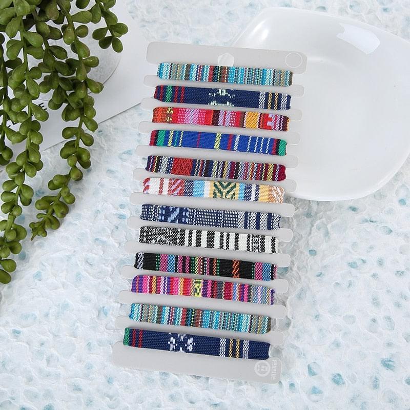 12 Pièces/Ensemble Bracelet De Corde Ajustable Tressé à La Main En Tissu De Couleur Mélangée Bijoux De Lune