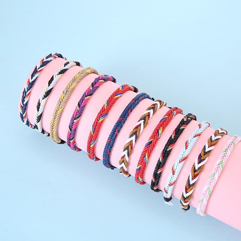12 Pièces/Ensemble Bracelet De Corde Ajustable Tressé à La Main En Tissu De Couleur Mélangée Bijoux De Lune