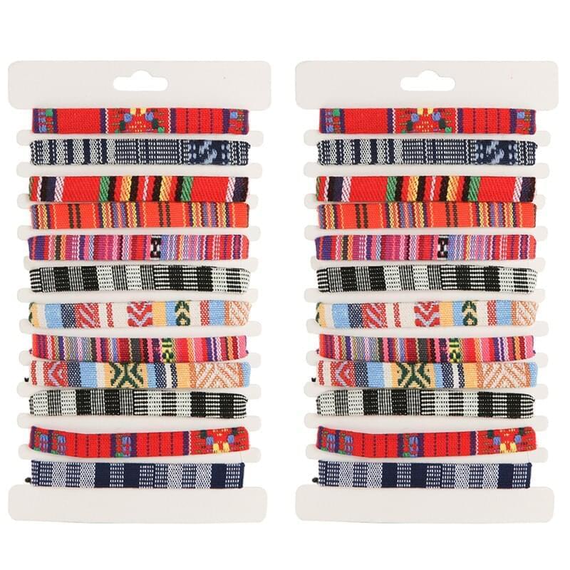12 Pièces/Ensemble Bracelet De Corde Ajustable Tressé à La Main En Tissu De Couleur Mélangée - Bijoux De Lune
