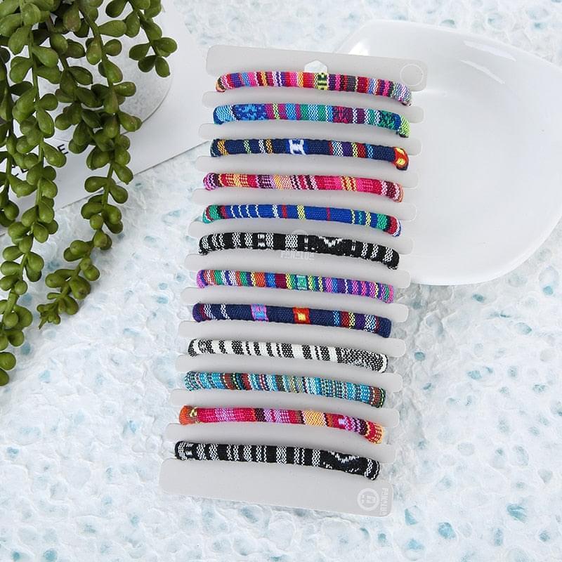 12 Pièces/Ensemble Bracelet De Corde Ajustable Tressé à La Main En Tissu De Couleur Mélangée Bijoux De Lune