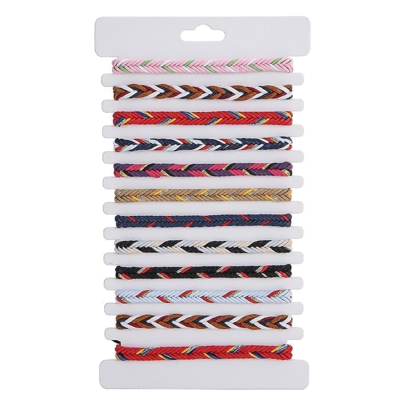 12 Pièces/Ensemble Bracelet De Corde Ajustable Tressé à La Main En Tissu De Couleur Mélangée Bijoux De Lune