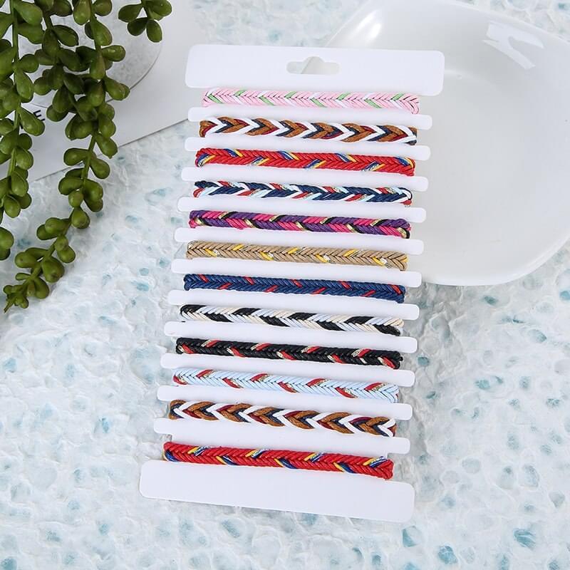 12 Pièces/Ensemble Bracelet De Corde Ajustable Tressé à La Main En Tissu De Couleur Mélangée Bijoux De Lune