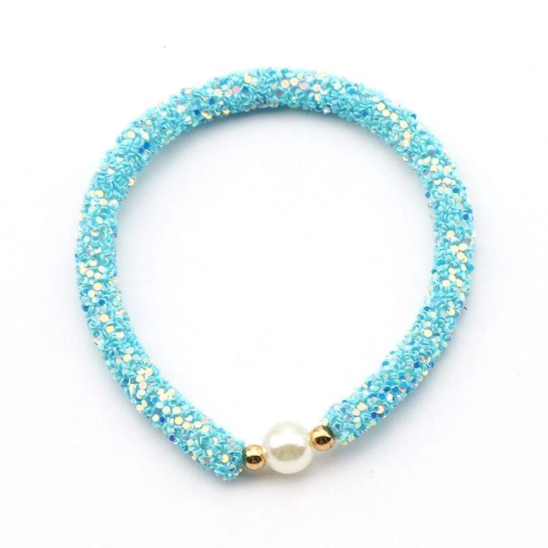 3pcs Blanc Bleu Rose Mignon Perle Paillettes Perles Brillantes Enfants Bracelet - Bijoux De Lune