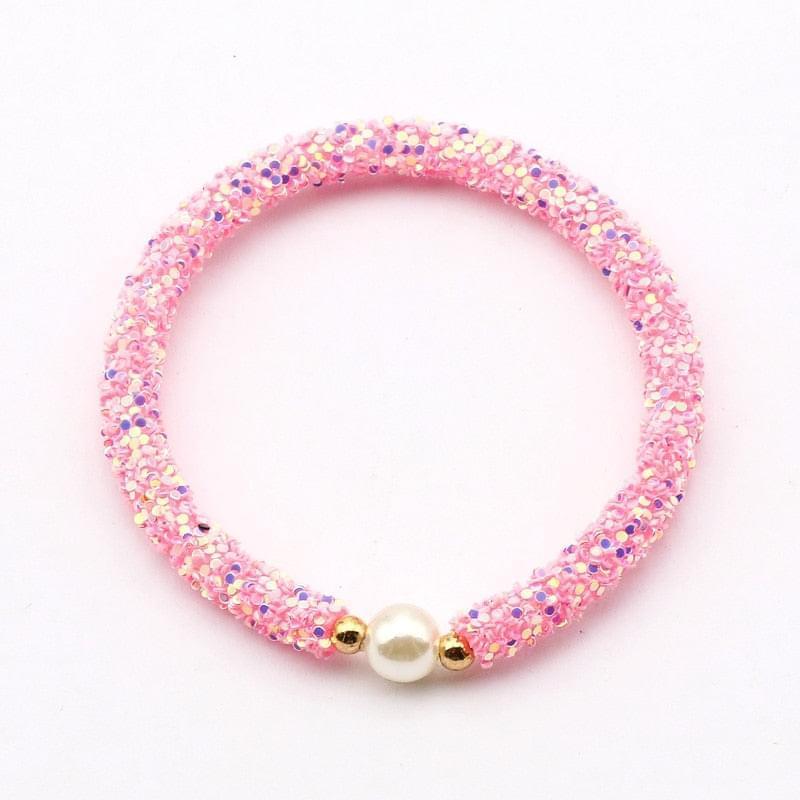 3pcs Blanc Bleu Rose Mignon Perle Paillettes Perles Brillantes Enfants Bracelet - Bijoux De Lune