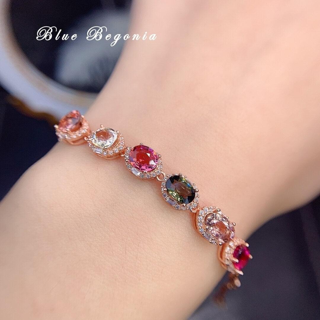 8pcs Bracelet Brésilien Tourmaline Naturelle 5mm Pierre Pyrope Argent - Bijoux De Lune