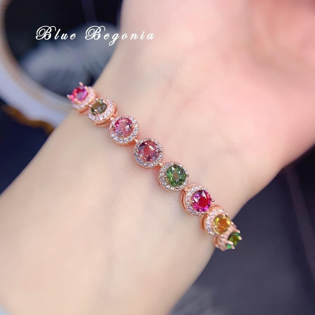 8pcs Bracelet Brésilien Tourmaline Naturelle 5mm Pierre Pyrope Argent - Bijoux De Lune