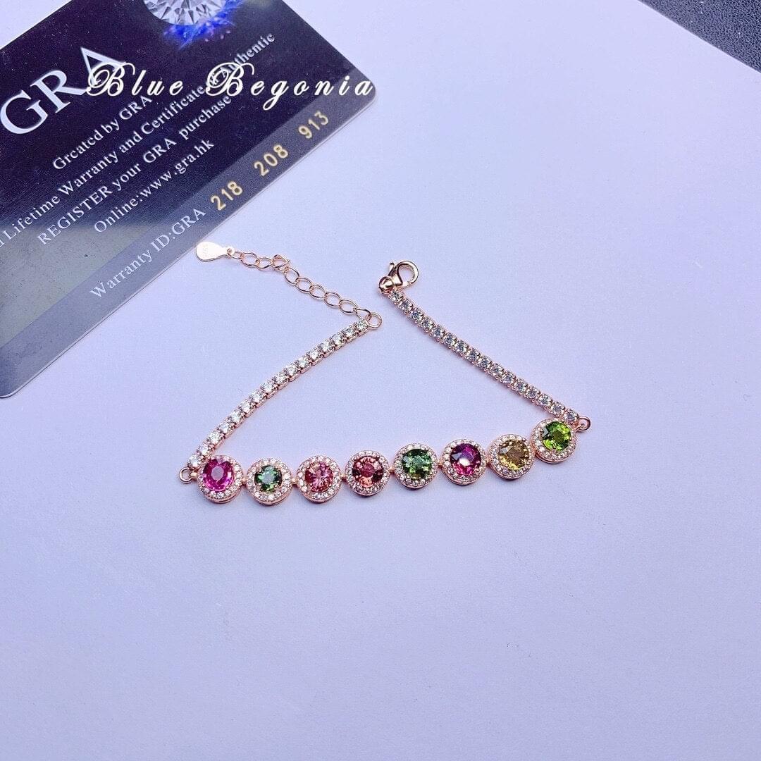 8pcs Bracelet Brésilien Tourmaline Naturelle 5mm Pierre Pyrope Argent - Bijoux De Lune