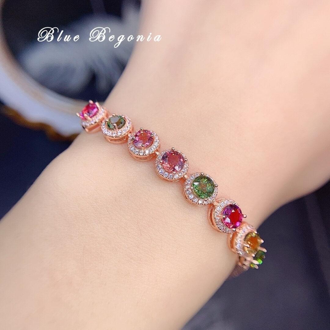8pcs Bracelet Brésilien Tourmaline Naturelle 5mm Pierre Pyrope Argent - Bijoux De Lune