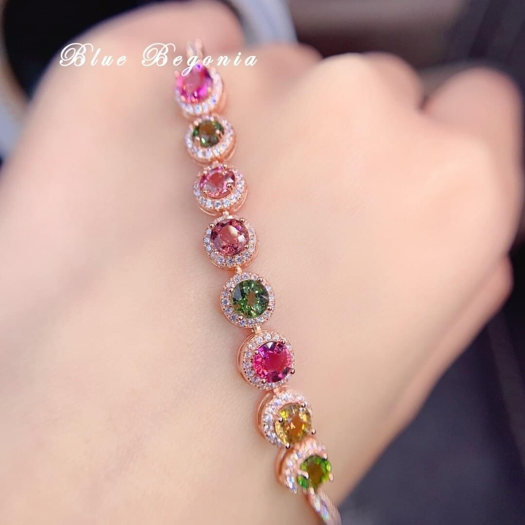 8pcs Bracelet Brésilien Tourmaline Naturelle 5mm Pierre Pyrope Argent - Bijoux De Lune