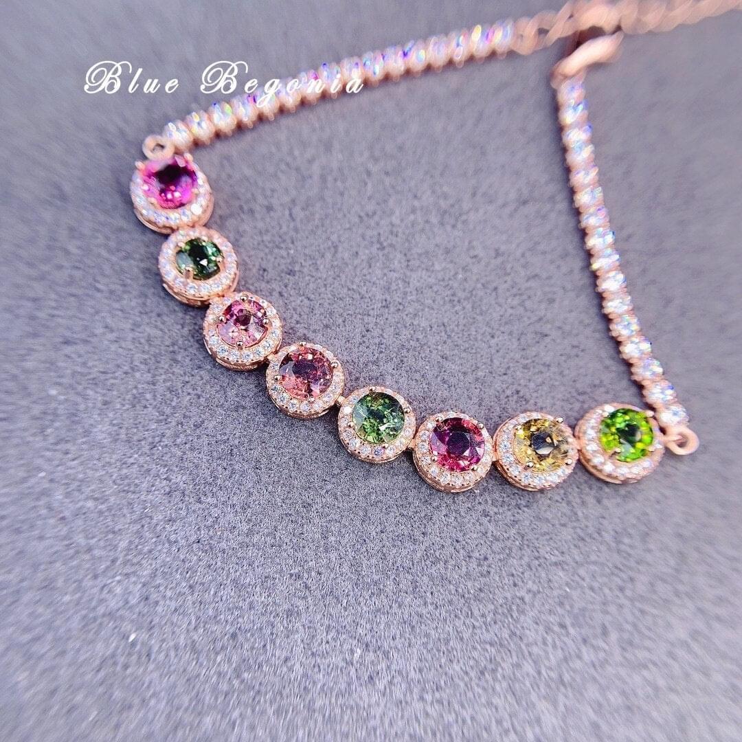 8pcs Bracelet Brésilien Tourmaline Naturelle 5mm Pierre Pyrope Argent - Bijoux De Lune