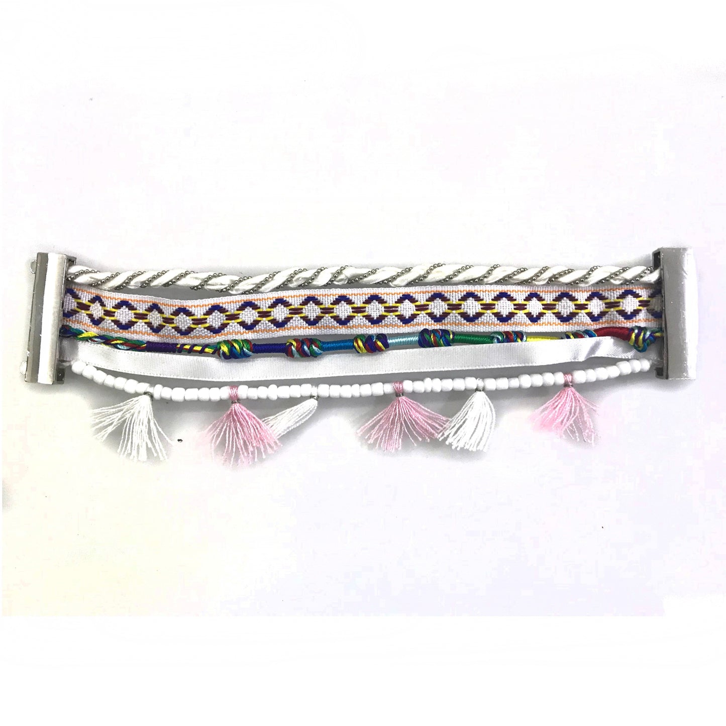 Bracelet Brésilien Avec Pompon, Embellissements Cuir et Pierres et Boucle Magnétique - Bijoux De Lune