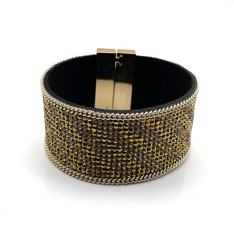 Bracelet Brésilien Avec Pompon, Embellissements Cuir et Pierres et Boucle Magnétique - Bijoux De Lune