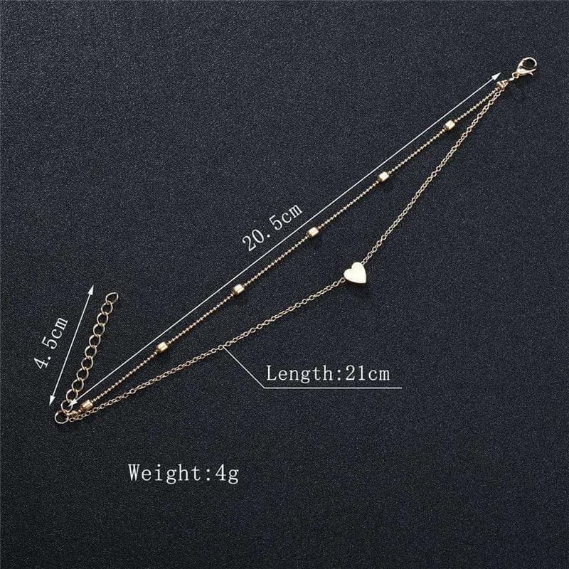 Bracelet Cheville Femme Chaîne Avec Perles Rétro, Cœur Et Diamants - Bijoux De Lune