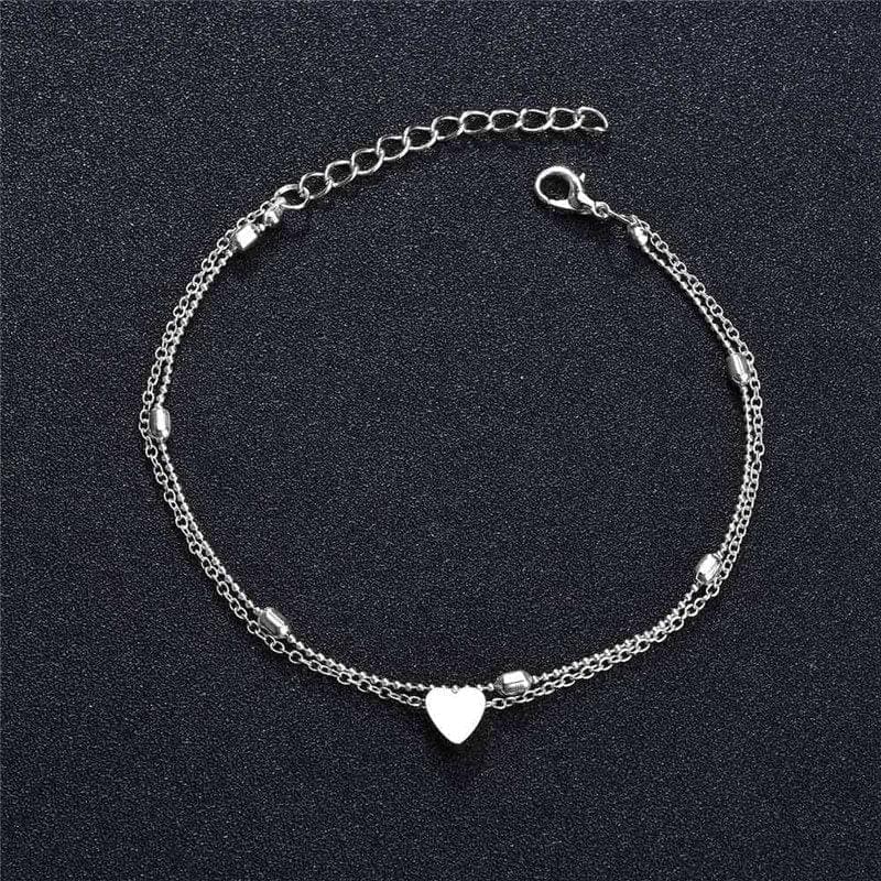 Bracelet Cheville Femme Chaîne Avec Perles Rétro, Cœur Et Diamants - Bijoux De Lune