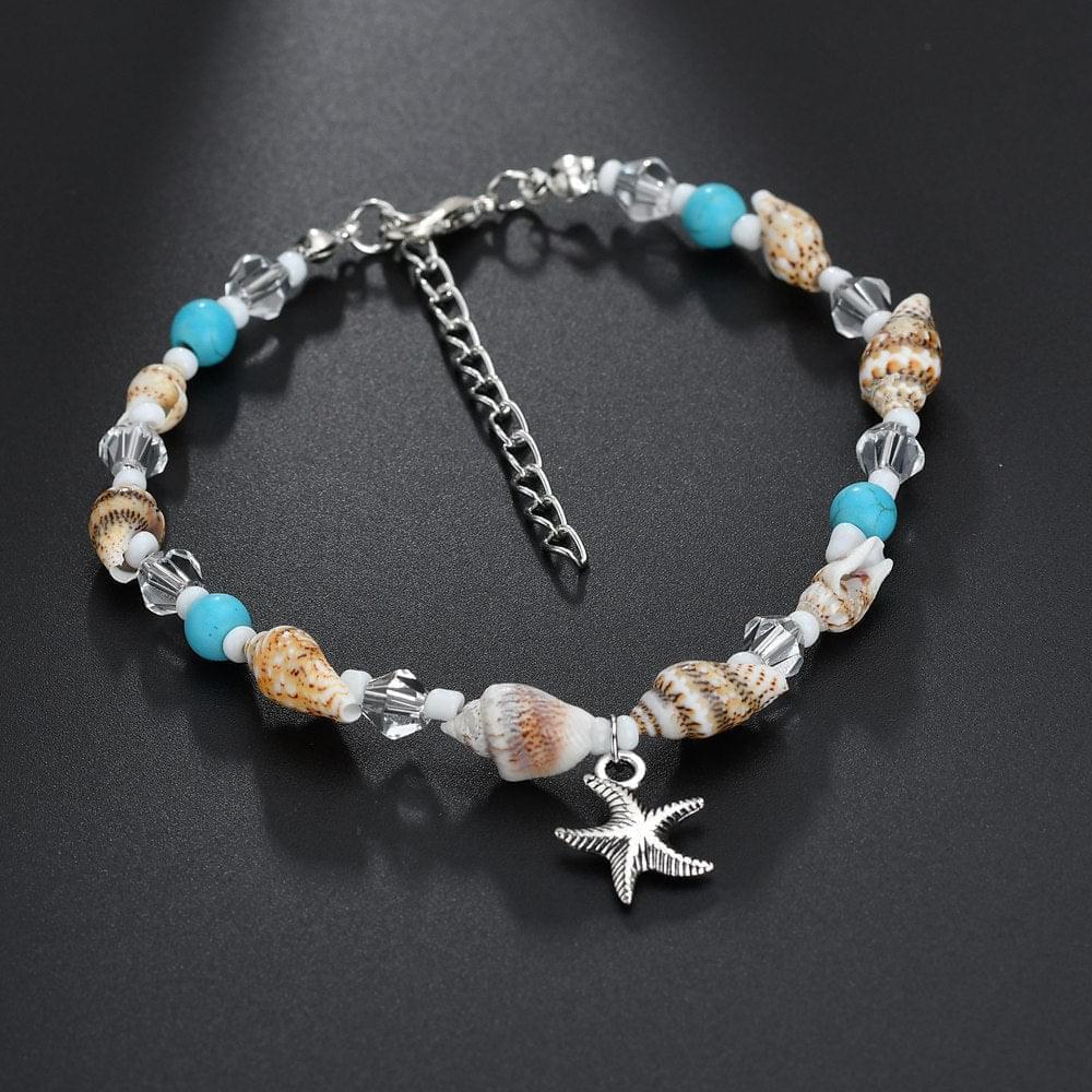 Bracelet Cheville Femme Chaîne Avec Perles Rétro, Cœur Et Diamants - Bijoux De Lune
