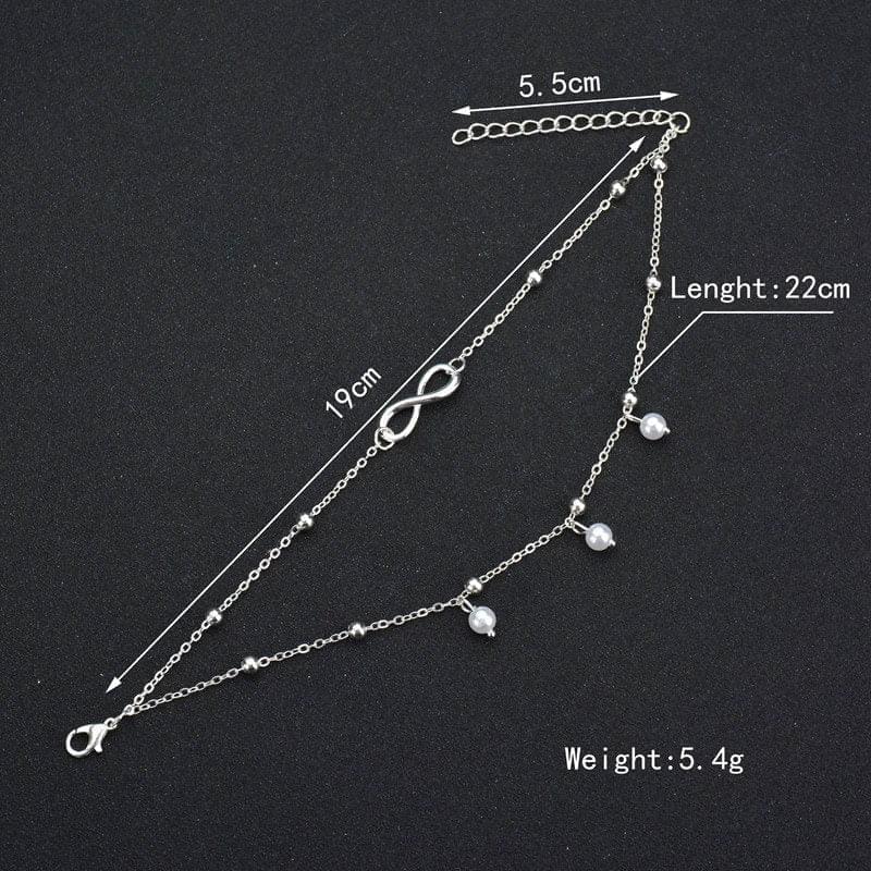 Bracelet Cheville Femme Chaîne Avec Perles Rétro, Cœur Et Diamants - Bijoux De Lune