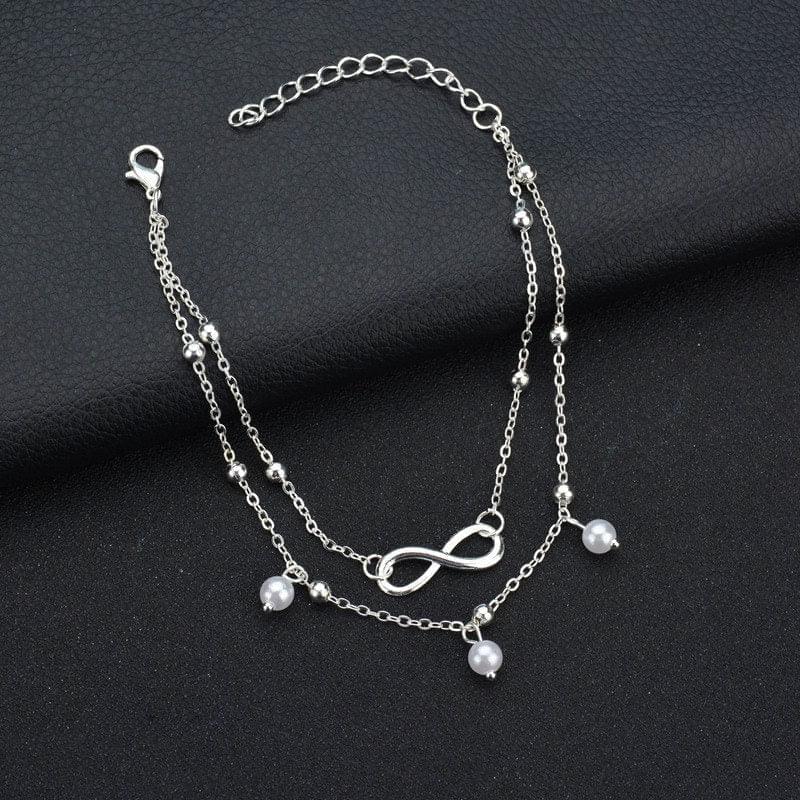 Bracelet Cheville Femme Chaîne Avec Perles Rétro, Cœur Et Diamants - Bijoux De Lune