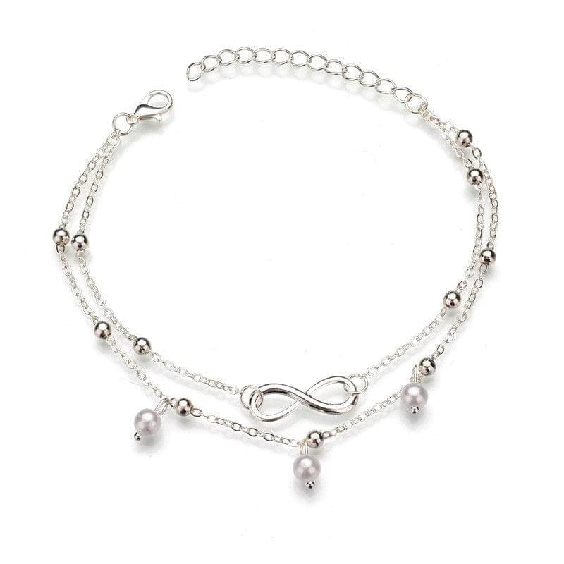Bracelet Cheville Femme Chaîne Avec Perles Rétro, Cœur Et Diamants - Bijoux De Lune