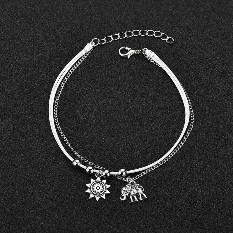 Bracelet Cheville Femme Chaîne Avec Perles Rétro, Cœur Et Diamants - Bijoux De Lune