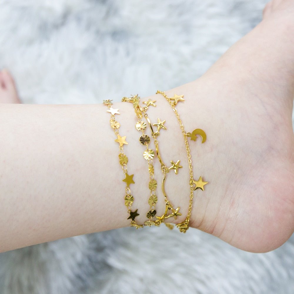 Bracelet Cheville Femme En Acier Inoxydable, Breloque étoile De Mer, Chaîne à Maillons Couleur Or - Bijoux De Lune