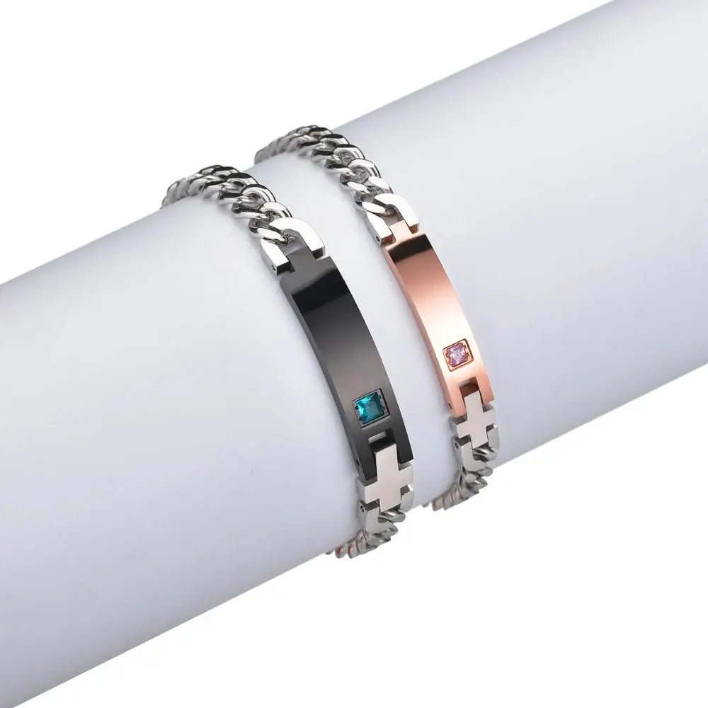 Bracelet Couple Personnalisé Bicolore En Acier Inoxydable - Bijoux De Lune