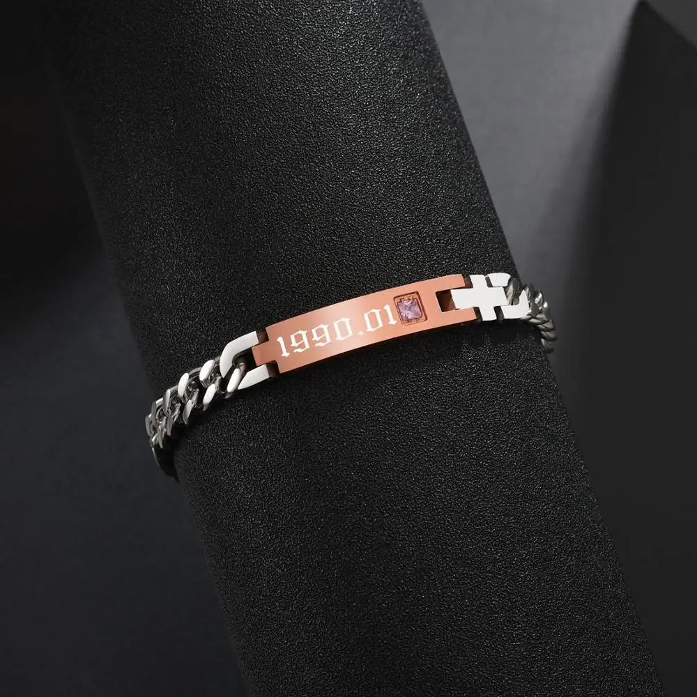 Bracelet Couple Personnalisé Bicolore En Acier Inoxydable - Bijoux De Lune