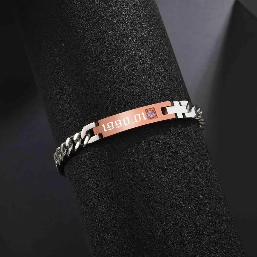 Bracelet Couple Personnalisé Bicolore En Acier Inoxydable - Bijoux De Lune