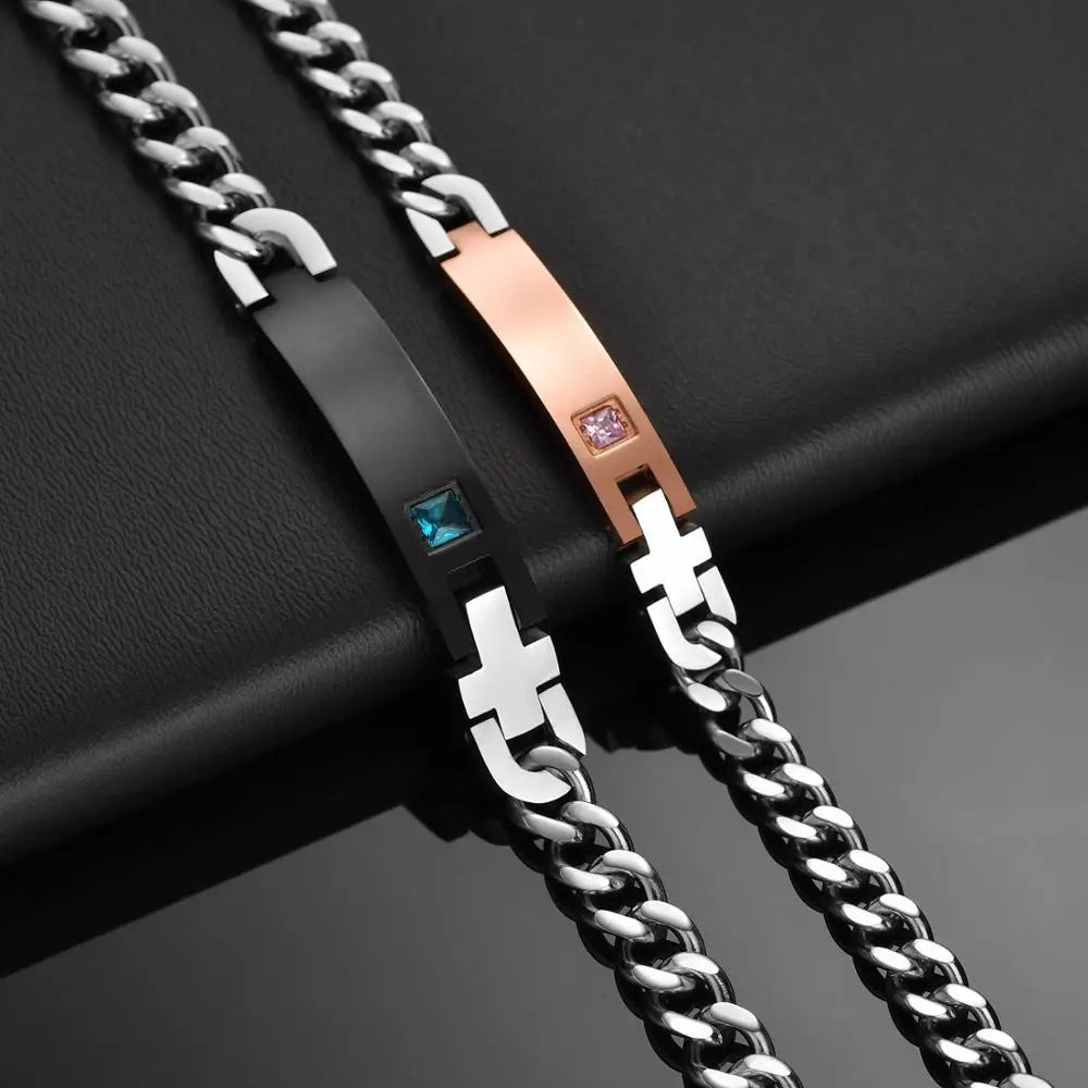 Bracelet Couple Personnalisé Bicolore En Acier Inoxydable - Bijoux De Lune