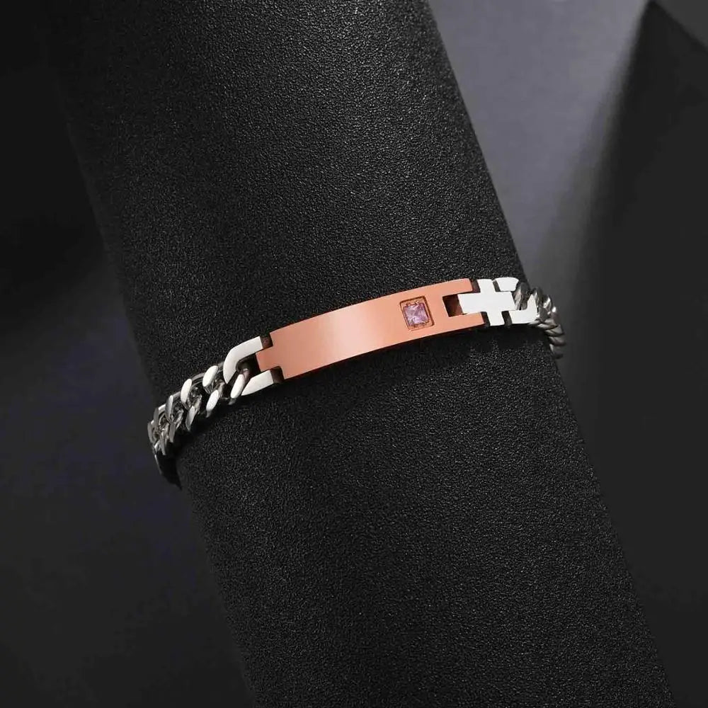Bracelet Couple Personnalisé Bicolore En Acier Inoxydable - Bijoux De Lune