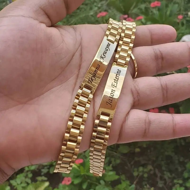 Bracelet Couple Personnalisé En Acier Inoxydable Avec Gravure - Bijoux De Lune