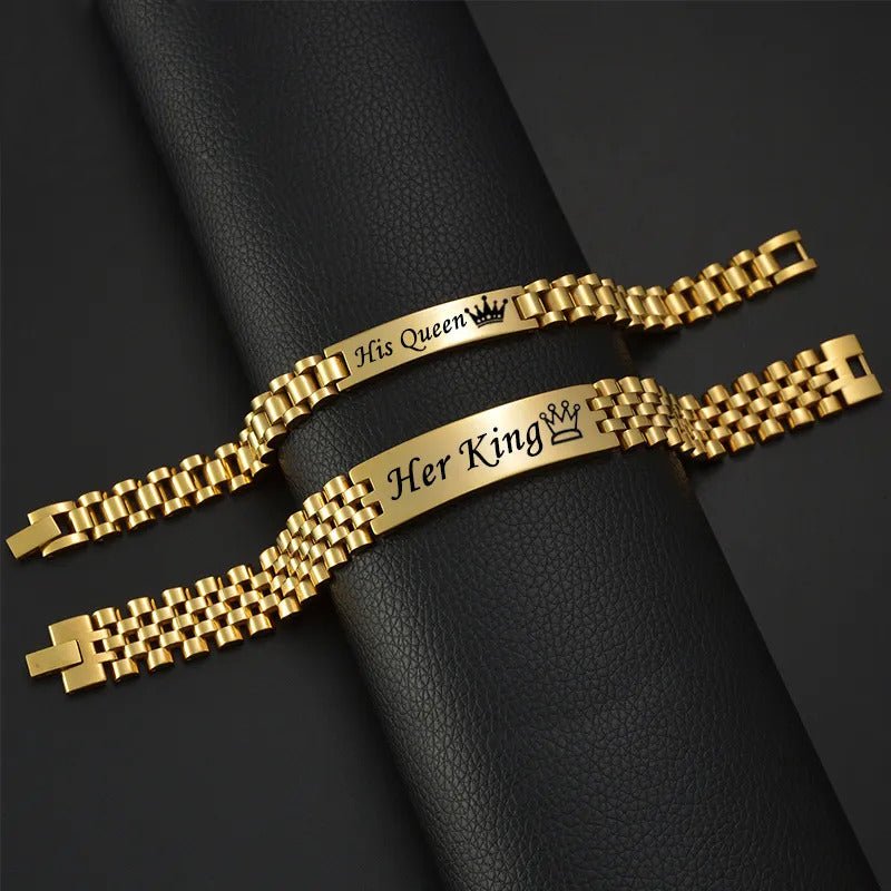 Bracelet Couple Personnalisé En Acier Inoxydable Avec Gravure - Bijoux De Lune