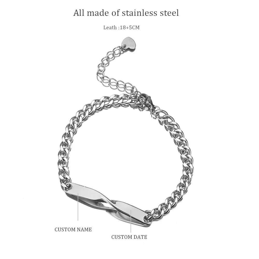Bracelet Couple Personnalisé Ensemble De Deux Pièces En Acier Titane - Bijoux De Lune
