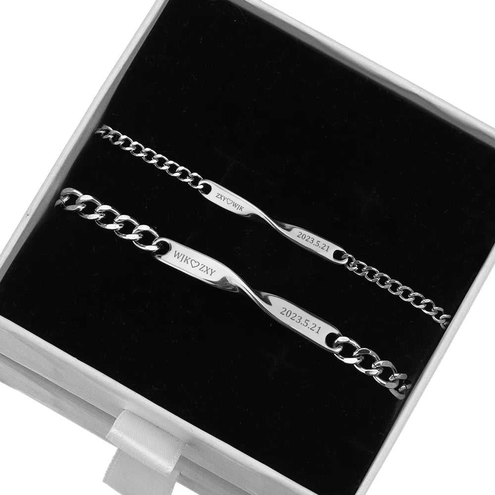 Bracelet Couple Personnalisé Ensemble De Deux Pièces En Acier Titane - Bijoux De Lune