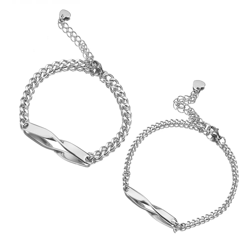 Bracelet Couple Personnalisé Ensemble De Deux Pièces En Acier Titane - Bijoux De Lune