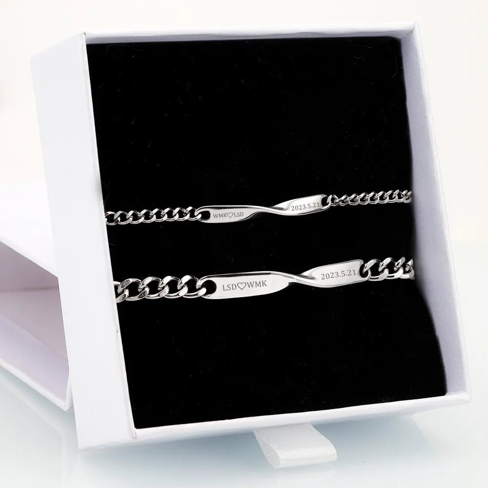 Bracelet Couple Personnalisé Ensemble De Deux Pièces En Acier Titane - Bijoux De Lune