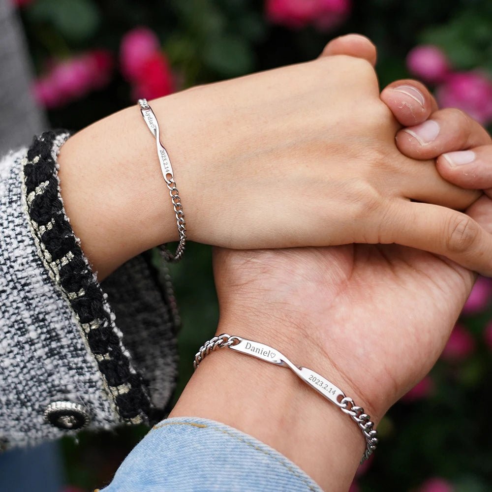 Bracelet Couple Personnalisé Ensemble De Deux Pièces En Acier Titane - Bijoux De Lune