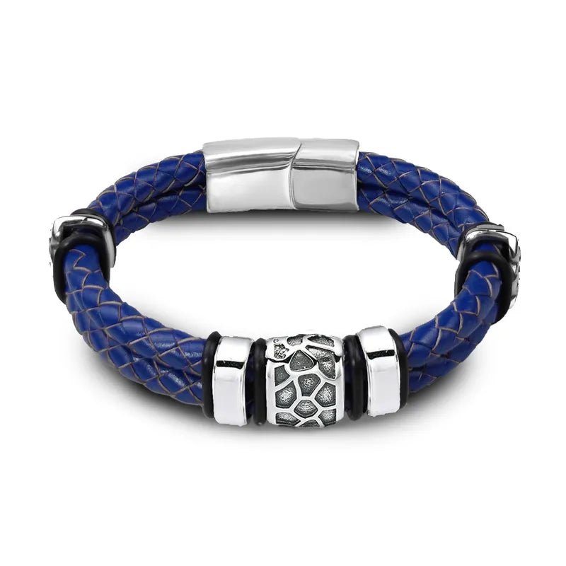 Bracelet Cuir Homme Luxe Tressé À Motifs Métalliques Irréguliers - Bijoux De Lune