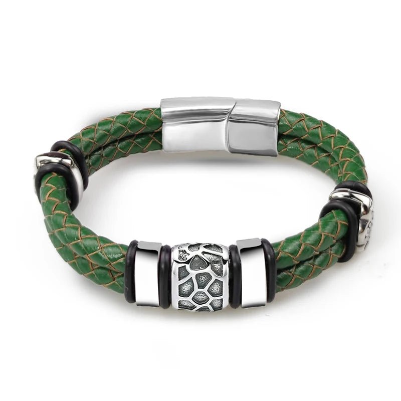 Bracelet Cuir Homme Luxe Tressé À Motifs Métalliques Irréguliers - Bijoux De Lune