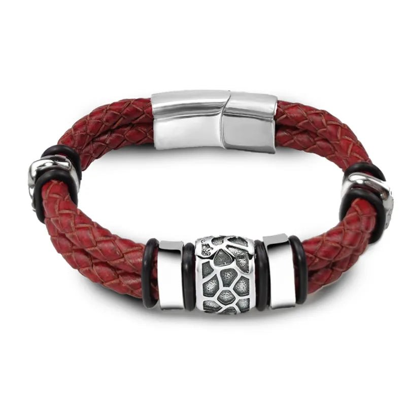 Bracelet Cuir Homme Luxe Tressé À Motifs Métalliques Irréguliers - Bijoux De Lune