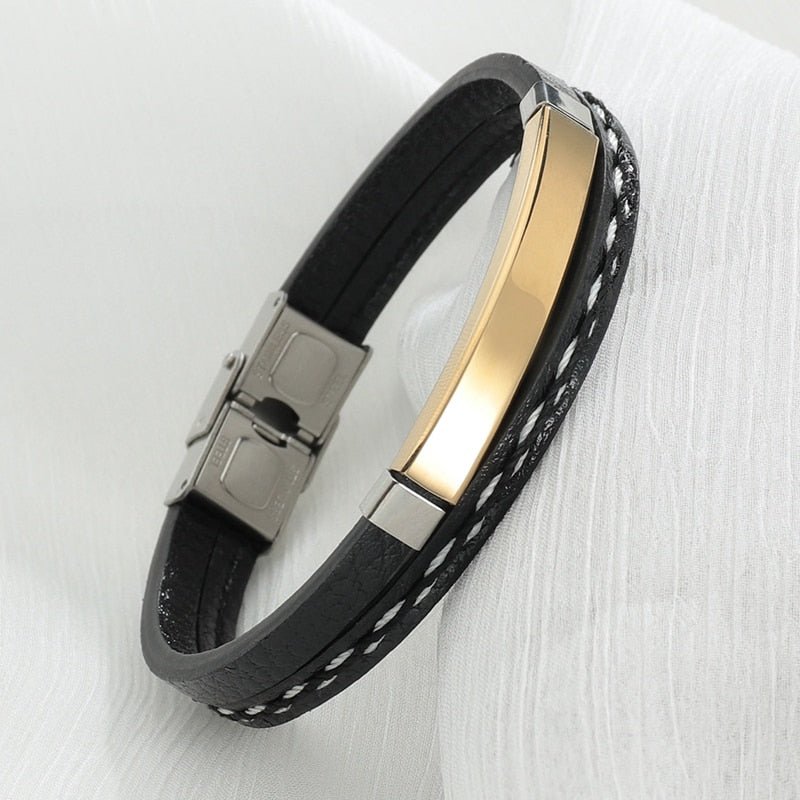 Bracelet Cuir Personnalisé Homme Couleur Argent, Or Et noire - Bijoux De Lune