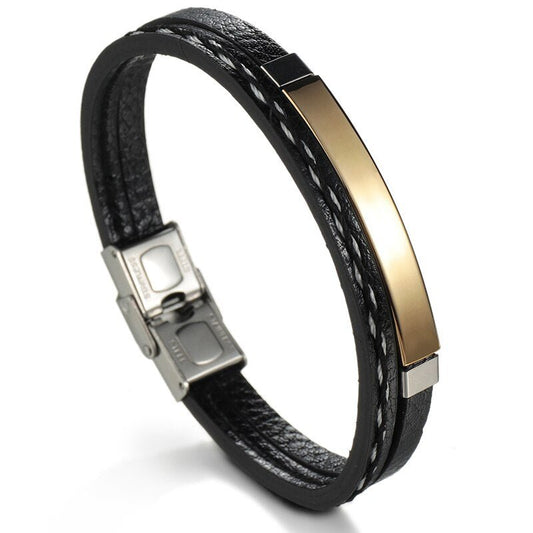 Bracelet Cuir Personnalisé Homme Couleur Argent, Or Et noire - Bijoux De Lune