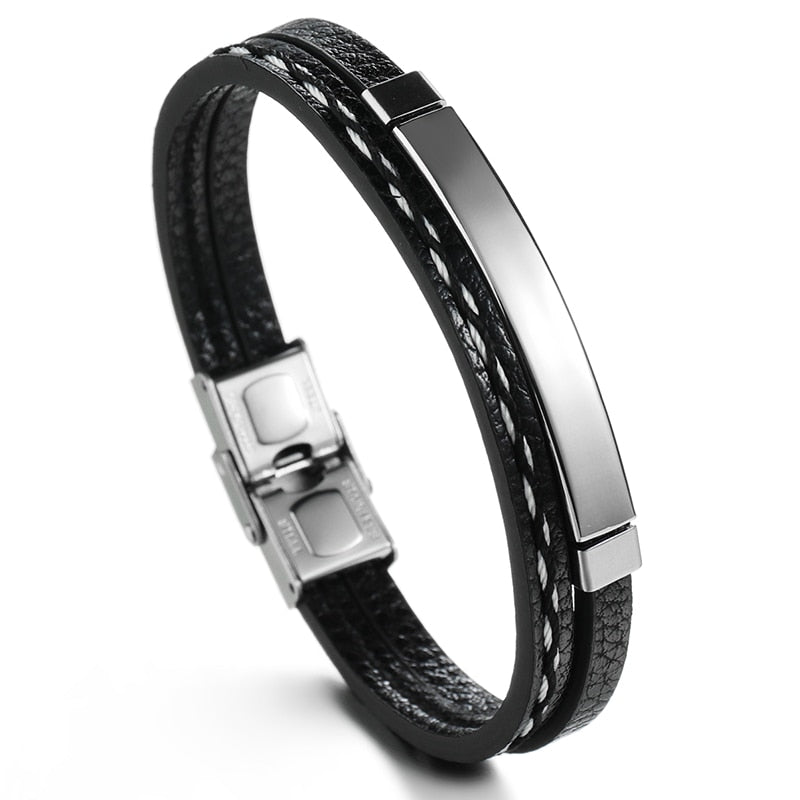 Bracelet Cuir Personnalisé Homme Couleur Argent, Or Et noire - Bijoux De Lune